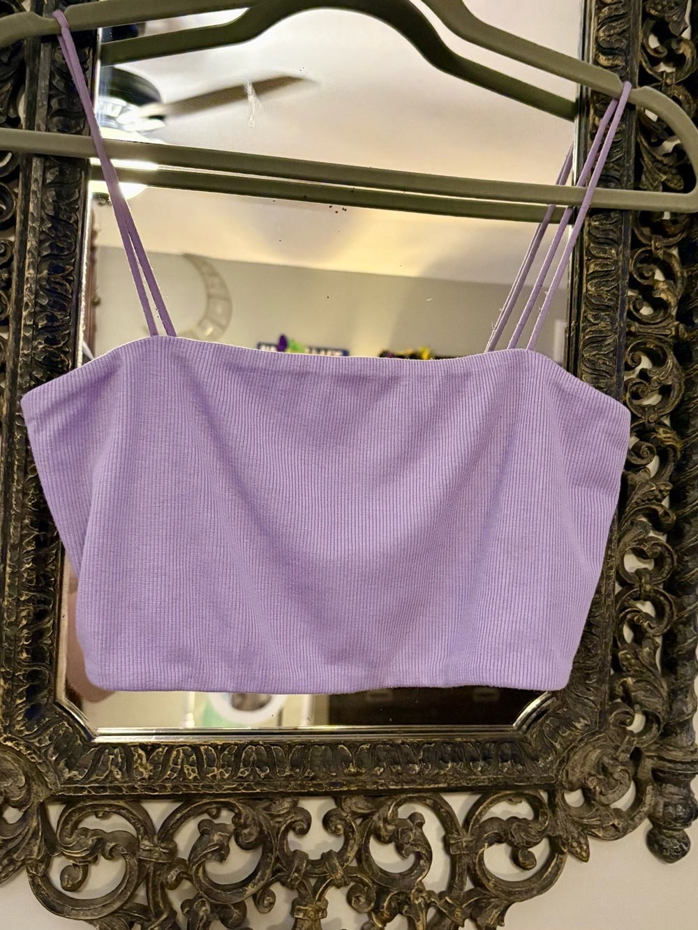 SHEIN Lavender Ribbed Double-Strap Crop Camisole